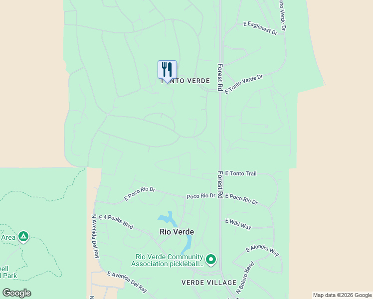 map of restaurants, bars, coffee shops, grocery stores, and more near 18719 East Agua Verde Drive in Rio Verde