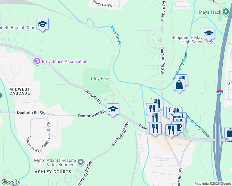 map of restaurants, bars, coffee shops, grocery stores, and more near 195 Beracah Walk in Atlanta