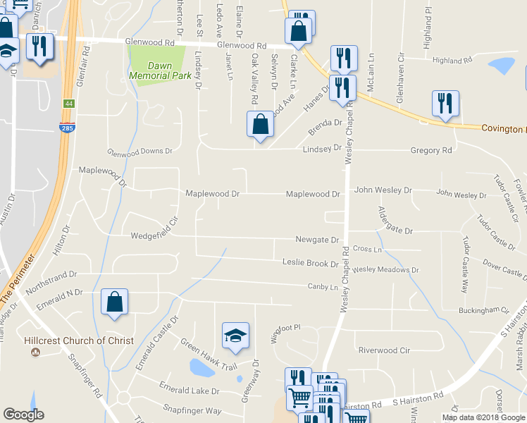 map of restaurants, bars, coffee shops, grocery stores, and more near 4163 Maplewood Drive in Decatur