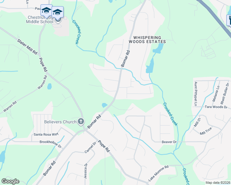 map of restaurants, bars, coffee shops, grocery stores, and more near 2825 Bomar Road in Douglasville