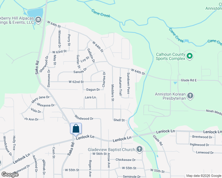 map of restaurants, bars, coffee shops, grocery stores, and more near 5927 Medders Street in Anniston