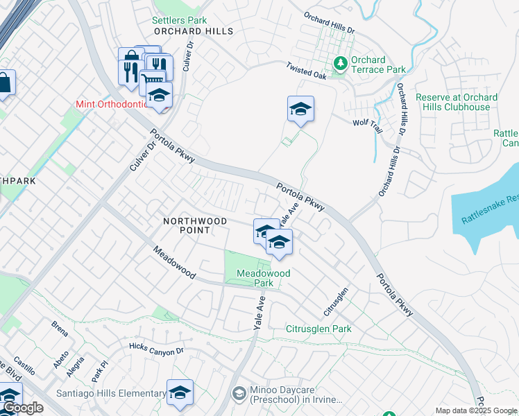 map of restaurants, bars, coffee shops, grocery stores, and more near 1902 Timberwood in Irvine