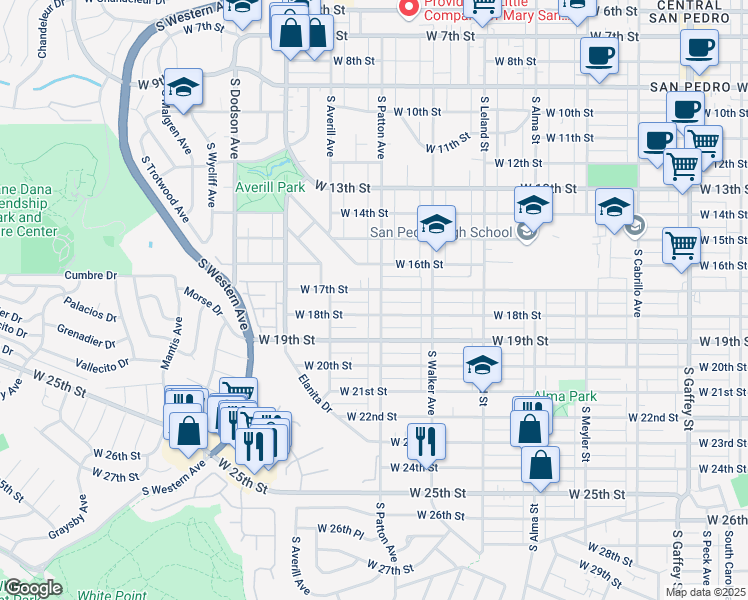 map of restaurants, bars, coffee shops, grocery stores, and more near 1334 West 17th Street in Los Angeles