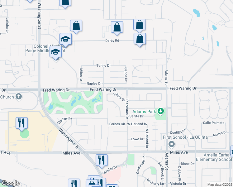 map of restaurants, bars, coffee shops, grocery stores, and more near 78590 Villeta Drive in La Quinta