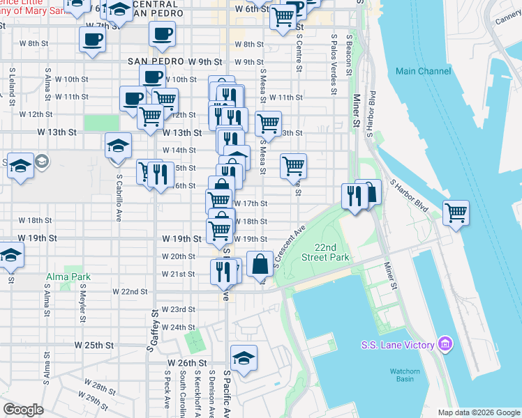 map of restaurants, bars, coffee shops, grocery stores, and more near 378 West 17th Street in Los Angeles