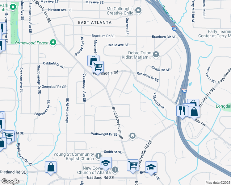 map of restaurants, bars, coffee shops, grocery stores, and more near 944 Stallings Avenue Southeast in Atlanta