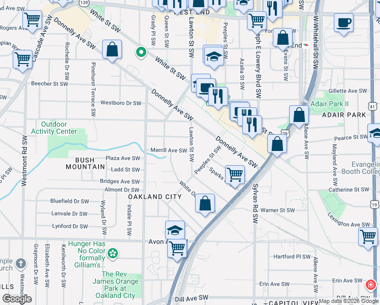map of restaurants, bars, coffee shops, grocery stores, and more near 956 Lawton Street Southwest in Atlanta