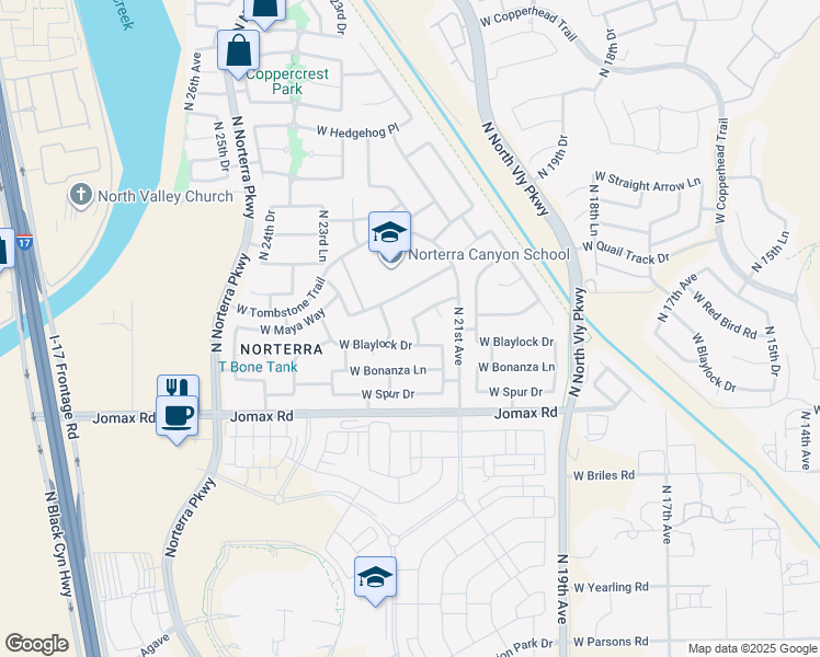 map of restaurants, bars, coffee shops, grocery stores, and more near 26904 North 22nd Avenue in Phoenix