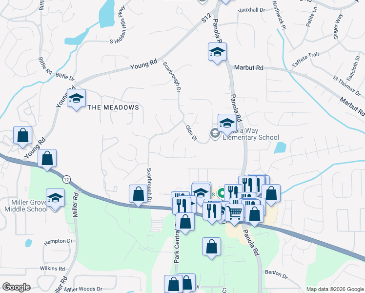 map of restaurants, bars, coffee shops, grocery stores, and more near 2069 Tidwell Trail in Stone Mountain
