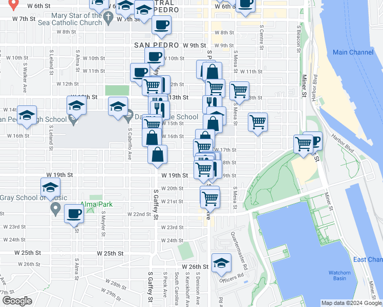 map of restaurants, bars, coffee shops, grocery stores, and more near 571 West 17th Street in Los Angeles