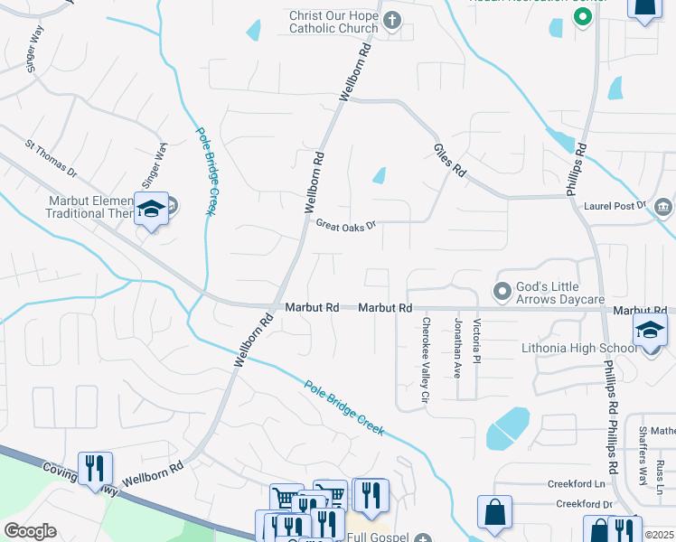 map of restaurants, bars, coffee shops, grocery stores, and more near 2062 Wellborn Close in Lithonia