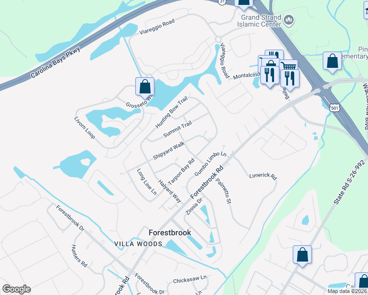 map of restaurants, bars, coffee shops, grocery stores, and more near 4101 Shipyard Walk in Myrtle Beach