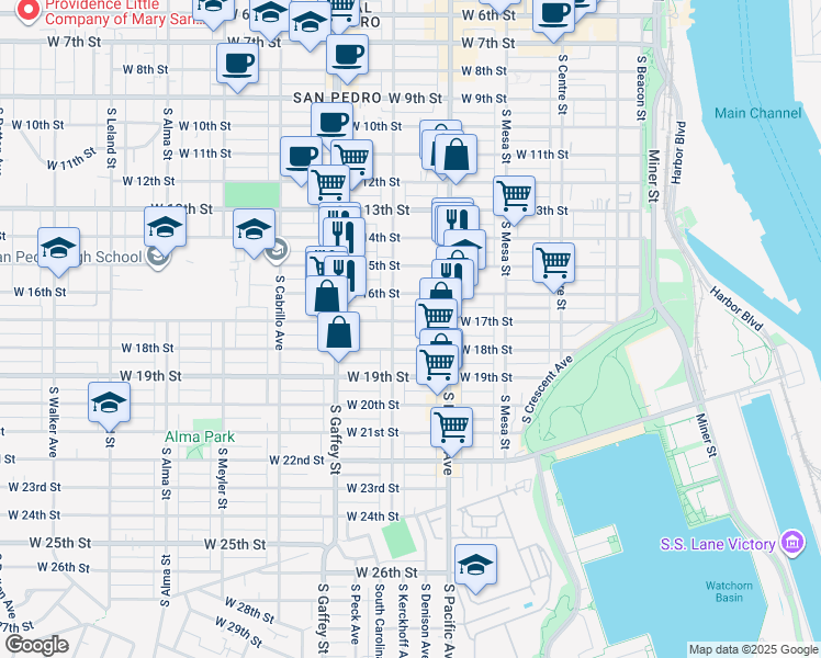 map of restaurants, bars, coffee shops, grocery stores, and more near 571 West 17th Street in Los Angeles