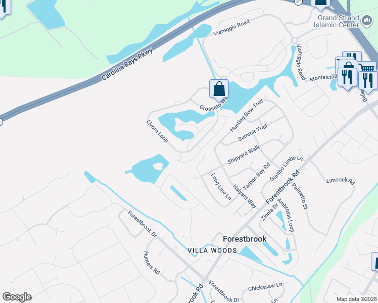 map of restaurants, bars, coffee shops, grocery stores, and more near 4332 Livorn Loop in Myrtle Beach