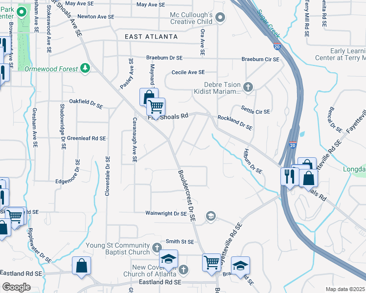 map of restaurants, bars, coffee shops, grocery stores, and more near 944 Stallings Avenue Southeast in Atlanta