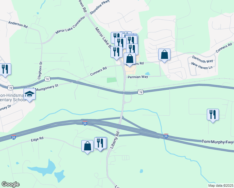 map of restaurants, bars, coffee shops, grocery stores, and more near 14971 Veterans Memorial Highway in Villa Rica