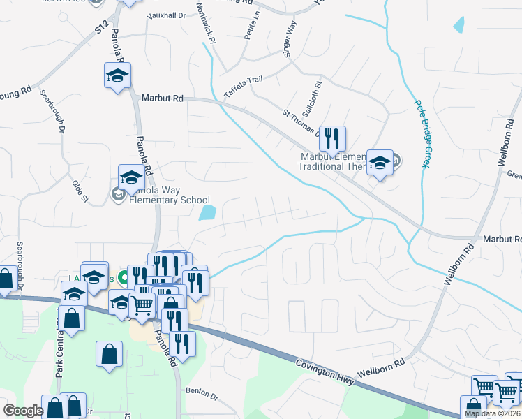 map of restaurants, bars, coffee shops, grocery stores, and more near 2062 Pintail Cove in Lithonia