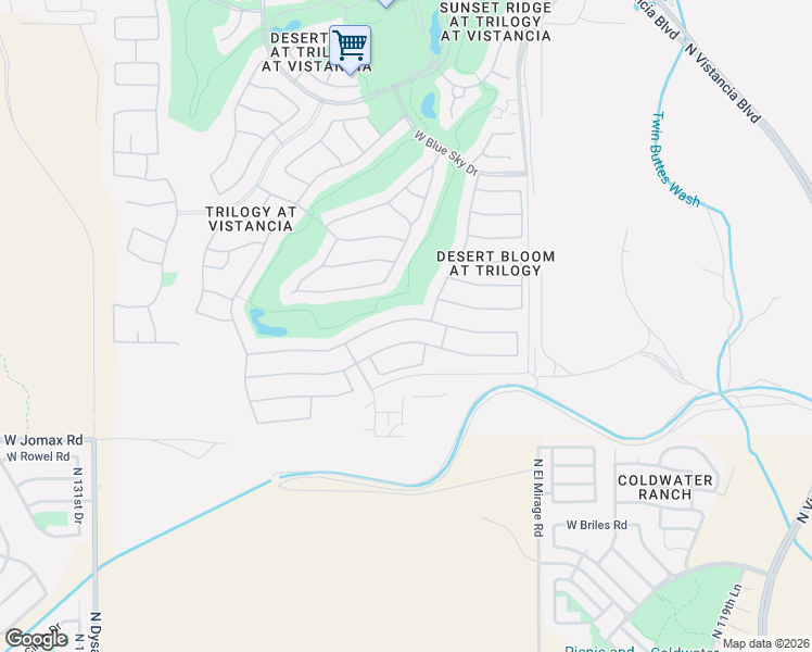 map of restaurants, bars, coffee shops, grocery stores, and more near 12510 West Bajada Road in Peoria