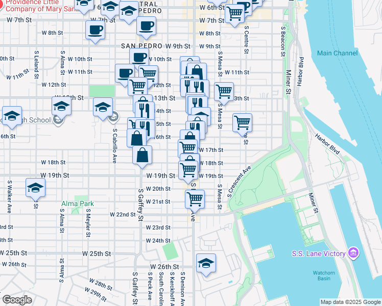 map of restaurants, bars, coffee shops, grocery stores, and more near 524 West 17th Street in Los Angeles