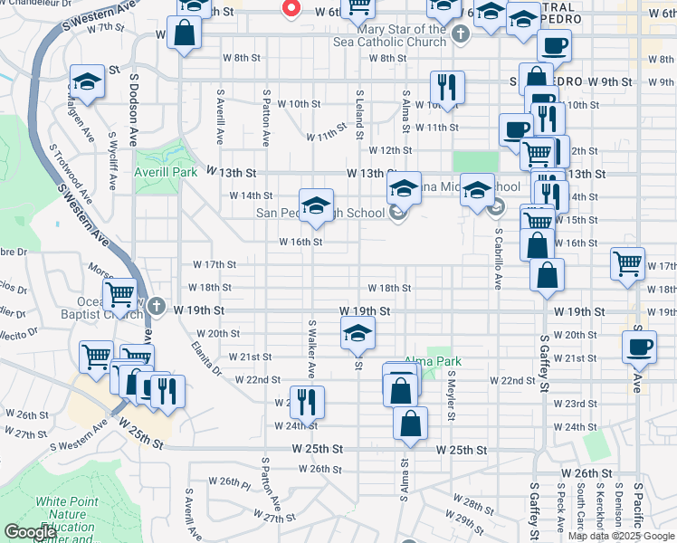 map of restaurants, bars, coffee shops, grocery stores, and more near 1134 West 17th Street in Los Angeles