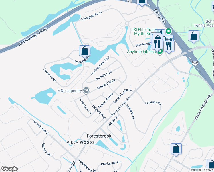 map of restaurants, bars, coffee shops, grocery stores, and more near 4100 Shipyard Walk in Myrtle Beach