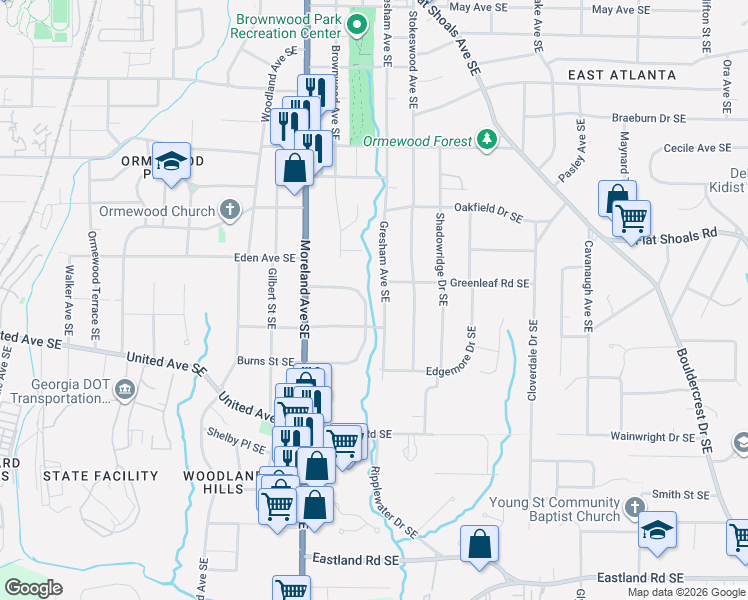 map of restaurants, bars, coffee shops, grocery stores, and more near 903 Gresham Avenue Southeast in Atlanta