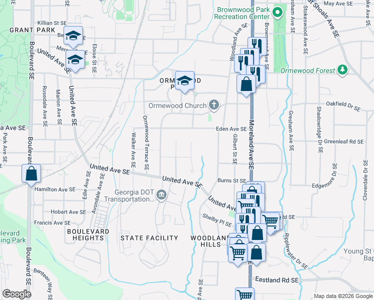 map of restaurants, bars, coffee shops, grocery stores, and more near 934 Alloway Place Southeast in Atlanta