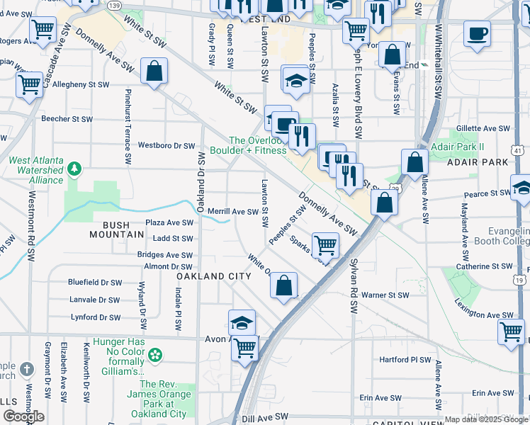 map of restaurants, bars, coffee shops, grocery stores, and more near 964 Lawton Street Southwest in Atlanta