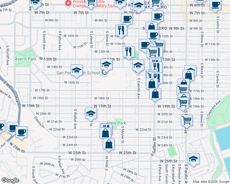 map of restaurants, bars, coffee shops, grocery stores, and more near 947 West 17th Street in Los Angeles