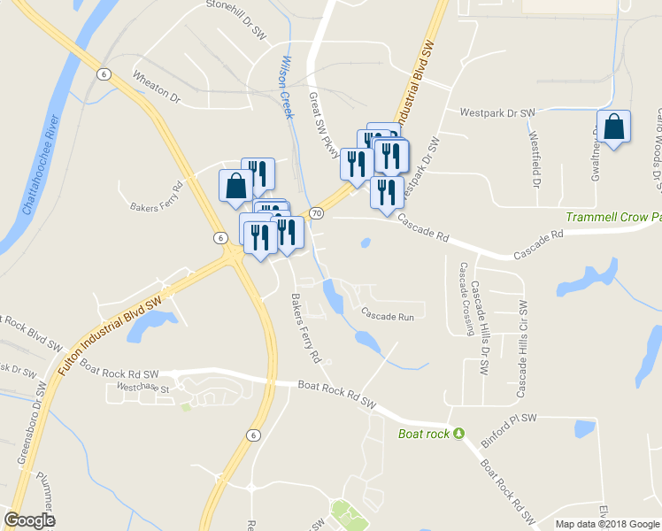 map of restaurants, bars, coffee shops, grocery stores, and more near 992 Mays Lane Southwest in Atlanta