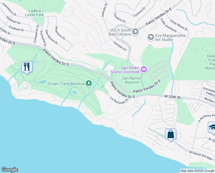 map of restaurants, bars, coffee shops, grocery stores, and more near 31929 Emerald View Drive in Rancho Palos Verdes