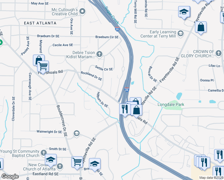 map of restaurants, bars, coffee shops, grocery stores, and more near 2124 Marshalls Lane Southeast in Atlanta