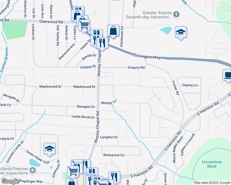 map of restaurants, bars, coffee shops, grocery stores, and more near 4318 Aldergate Drive in Decatur