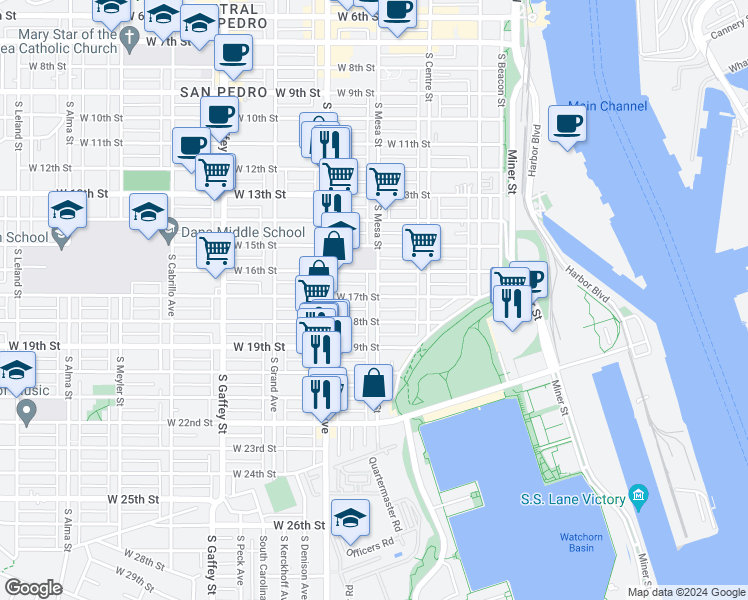 map of restaurants, bars, coffee shops, grocery stores, and more near 403 West 17th Street in Los Angeles