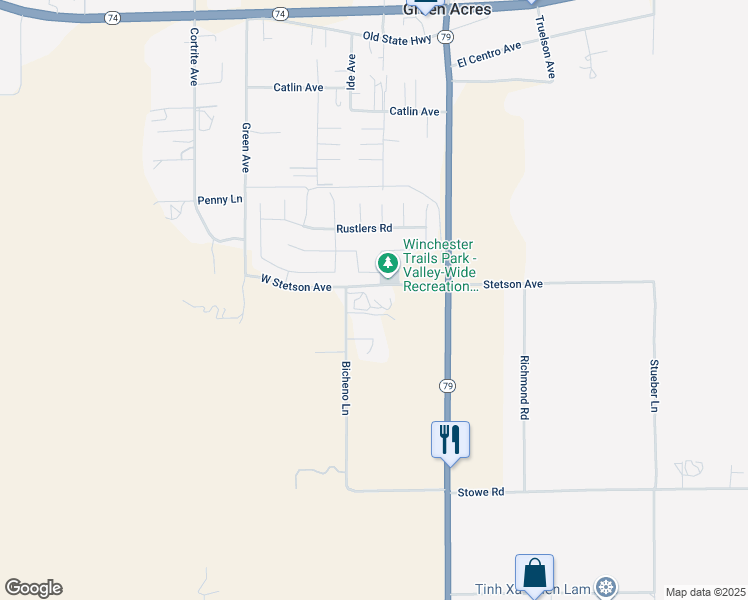 map of restaurants, bars, coffee shops, grocery stores, and more near 33275 Stetson Avenue in Hemet
