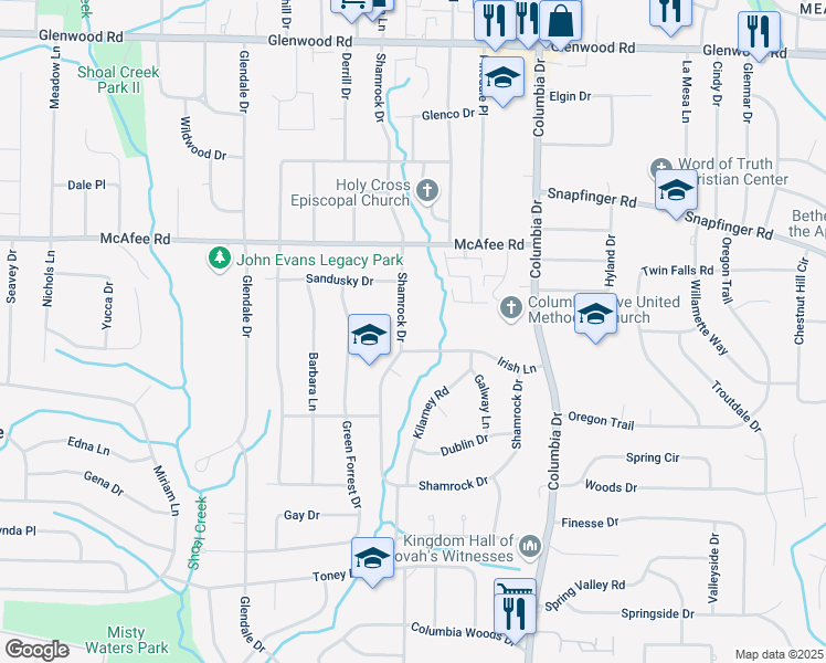 map of restaurants, bars, coffee shops, grocery stores, and more near 2094 Shamrock Drive in Decatur