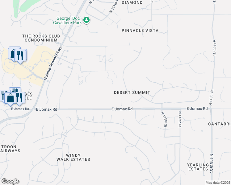 map of restaurants, bars, coffee shops, grocery stores, and more near 11101 East Bajada Drive in Scottsdale