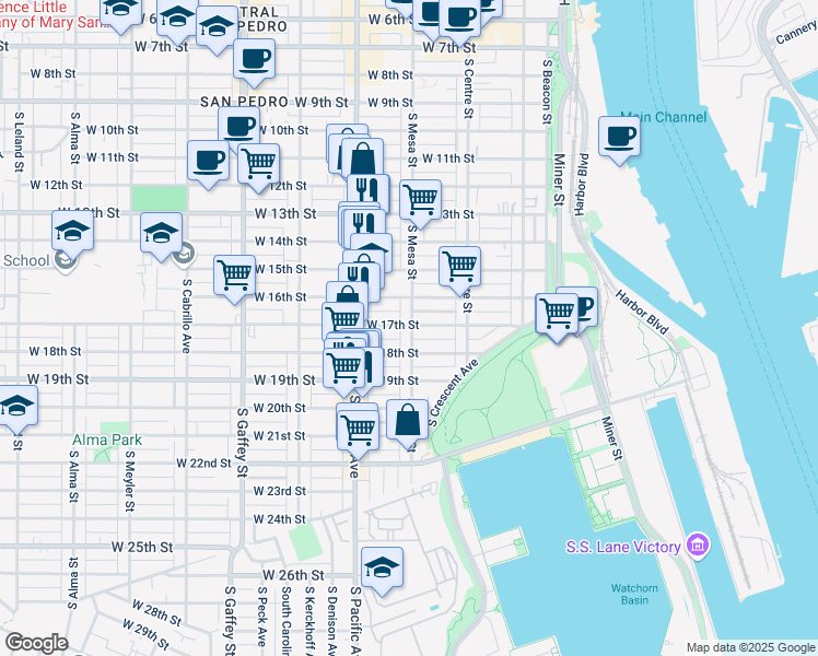 map of restaurants, bars, coffee shops, grocery stores, and more near 403 West 17th Street in Los Angeles