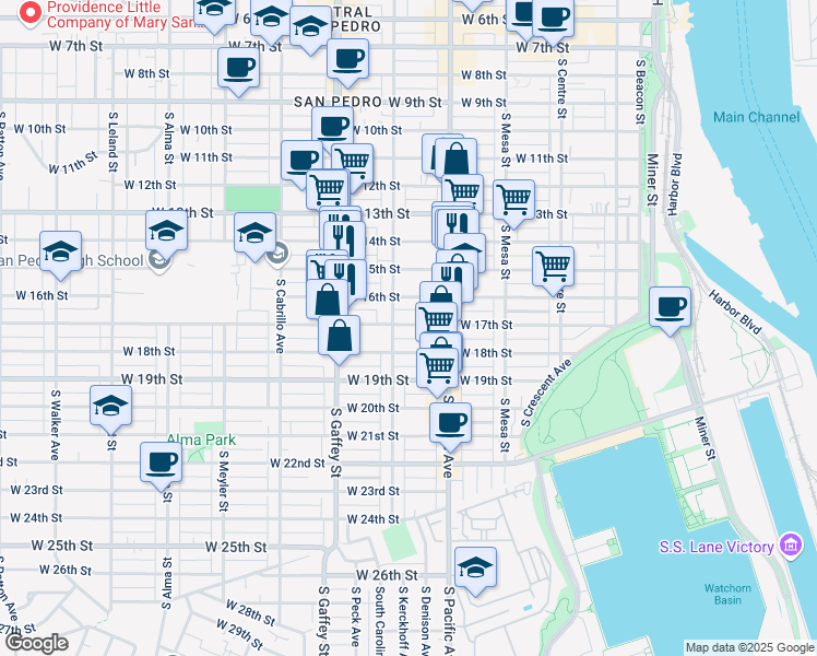 map of restaurants, bars, coffee shops, grocery stores, and more near 1634 South Grand Avenue in Los Angeles