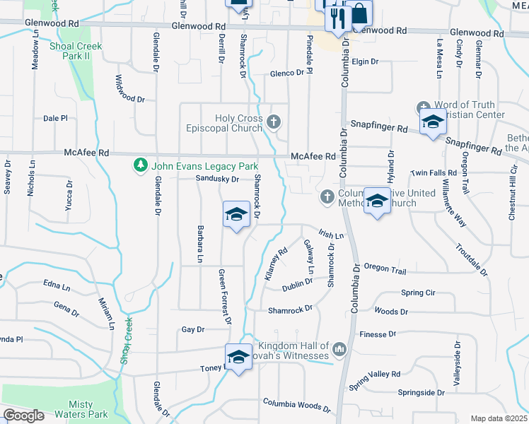 map of restaurants, bars, coffee shops, grocery stores, and more near 2094 Shamrock Drive in Decatur