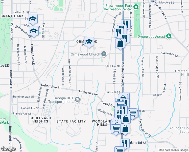 map of restaurants, bars, coffee shops, grocery stores, and more near 946 Prospect Avenue Southeast in Atlanta