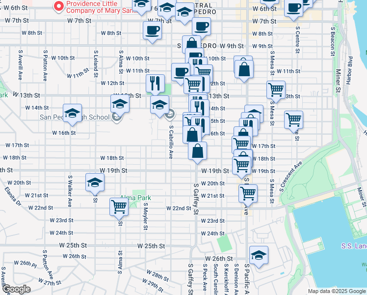 map of restaurants, bars, coffee shops, grocery stores, and more near 751 West 17th Street in Los Angeles