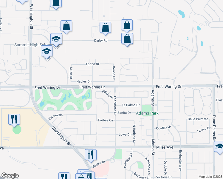 map of restaurants, bars, coffee shops, grocery stores, and more near 44030 Cristol Place in La Quinta