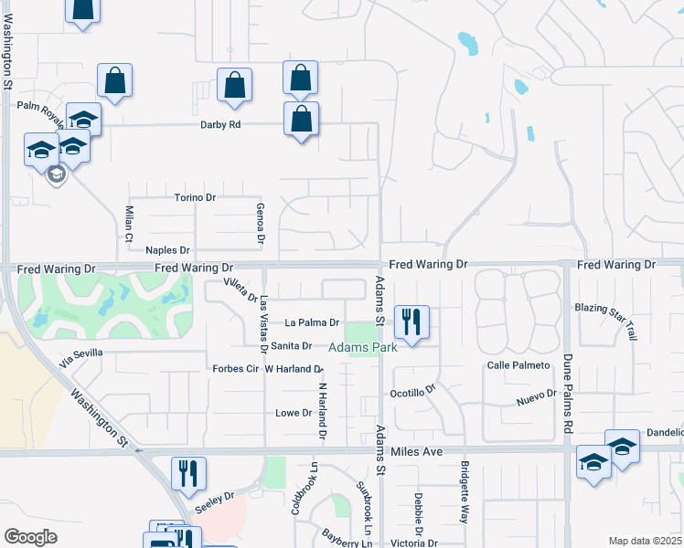 map of restaurants, bars, coffee shops, grocery stores, and more near 78870 Sonesta Way in La Quinta