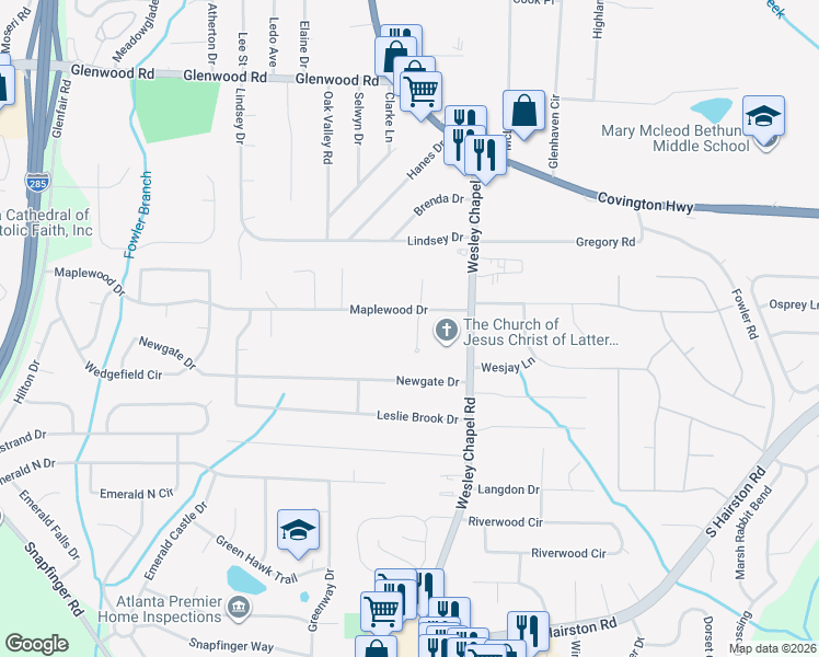 map of restaurants, bars, coffee shops, grocery stores, and more near 2076 Treehaven Court in Decatur