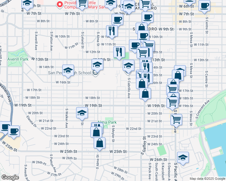 map of restaurants, bars, coffee shops, grocery stores, and more near 907 West 17th Street in Los Angeles