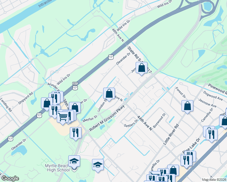 map of restaurants, bars, coffee shops, grocery stores, and more near 1463 Saint Thomas Circle in Myrtle Beach