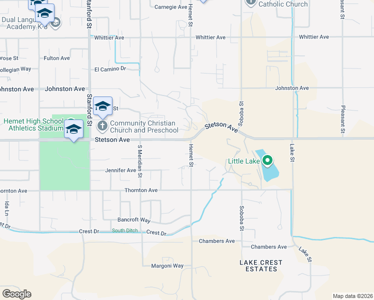 map of restaurants, bars, coffee shops, grocery stores, and more near 27041 Hemet Street in Hemet