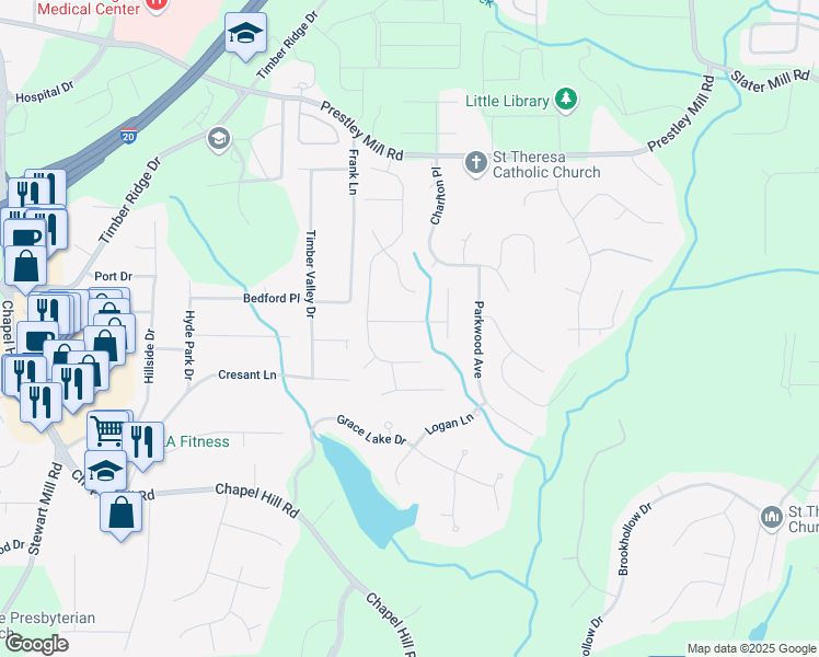 map of restaurants, bars, coffee shops, grocery stores, and more near 3617 Prescot Way in Douglasville