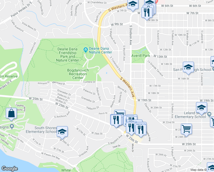 map of restaurants, bars, coffee shops, grocery stores, and more near 1746 Palacios Drive in Los Angeles
